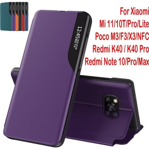 For Redmi Note 10S 10 9S 9 K40 Pro Max Smart Case XiaoMi Mi 11 10T M3 F3 X3 NFC Mirror Flip Cover Intelligent Sleep Wake Design