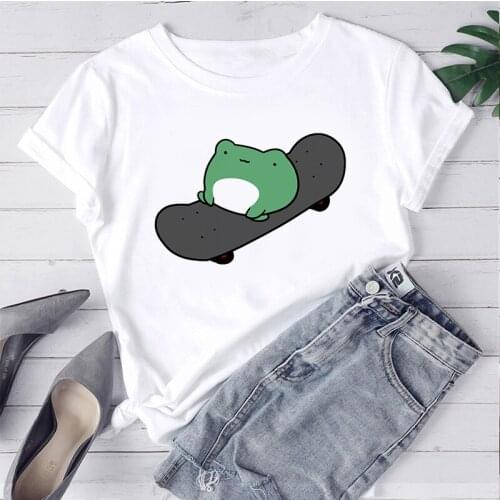 New Womens T-shirts Ulzzang Hip Hop Streetwear Skateboard Frog Oversized T-shirt Casual Harajuku Short Sleeve Tops Tee Clothes
