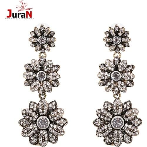 2018 Long Flowers Vintage Statement Earring Fashion Crystal Drop Earrings For Women Long Earings Party Wedding Earring W3407