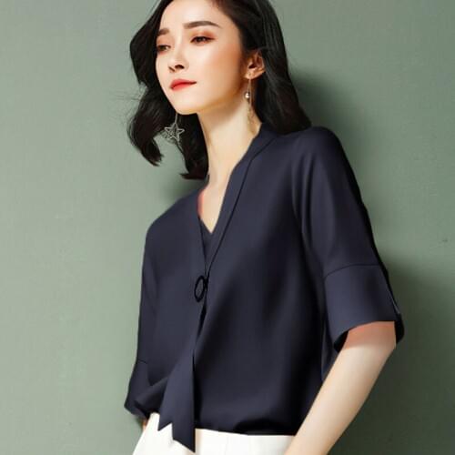 Spring Summer Women Chiffon Shirts Elegant V-neck Work Wear Camisa Feminina Blusas Temperament Women Blouses DD2493