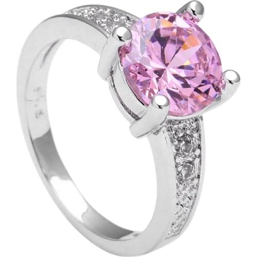 Wholesale Retail Shining Pink Cz zircon For Women jewelry hot stock us Size 7 8 9 Claw Inlay Setting Pink Wedding Rings