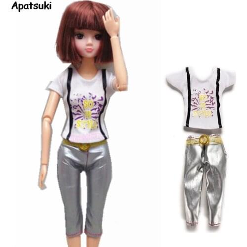 1 Set White Shirt + Silver Pants Causal Outfits for Barbie Doll Clothes for 1/6 BJD Doll Accessories Kids Toy Daily Wear Clothes