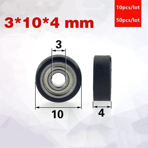 10pcs/50pcs PU69310-4 3*10*4mm polyurethane PU 693ZZ miniature noise free bearing soft rubber friction pulley 3x10x4