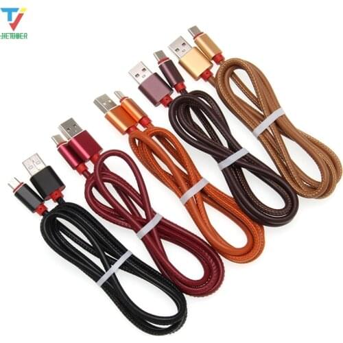 100pcs/lot 25cm/100cm Leather Data Cable Micro 5pin 8pin Type-C Cable Date Sync Charger Cable for Sumsung HTC Xiaomi Iphone