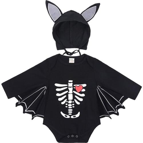 Halloween Novelty Cosplay Newborn Baby Skeleton Costume Skull Romper Set Jumpsuit+Hat Infant Child Bodysuit For Boys Girls 2 Pcs