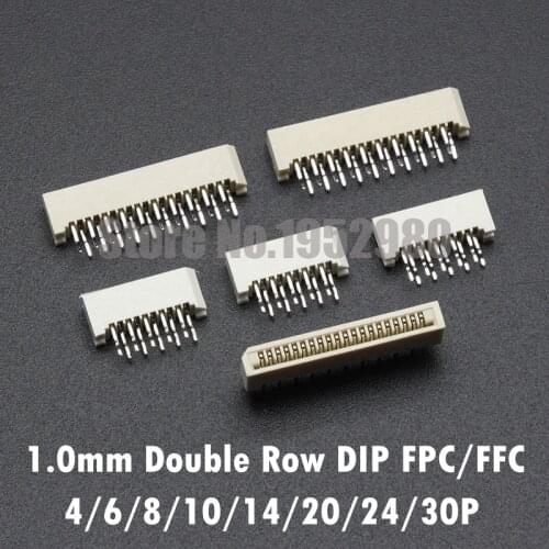 50PCS 1.0mm FPC/FFC Connector LCD Flexible Flat Cable Socket Double Row DIP Straight Pin Type