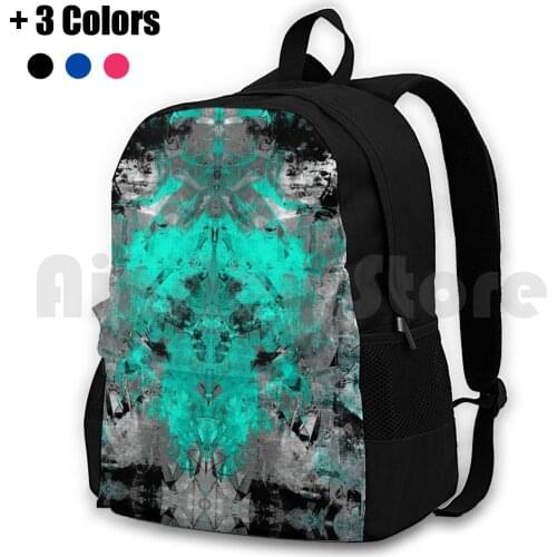 Abstract Teal / Grey Outdoor Hiking Backpack Riding Climbing Sports Bag Abstract Media Wood Texture Interior Vivid Colors
