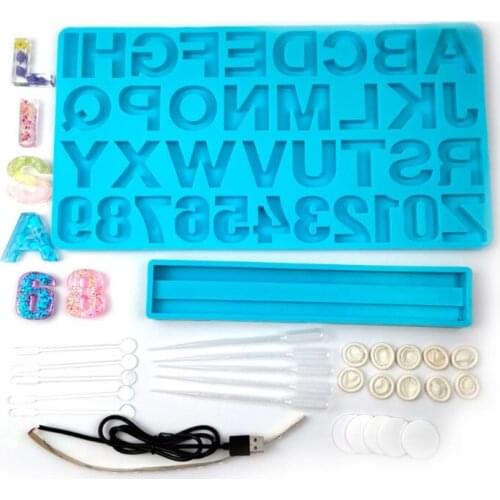Alphabet Epoxy Resin Mold Letters Number LED Night Light Ornament Silicone Mould
