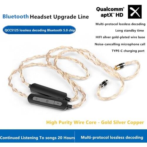 Bluetooth Headphone Upgrade Cable QCC5125 5.0 Chip Lossless Decoding For MMCX 0.78mm 2Pins QDC IE80 A2DC Headset Type-C Charging