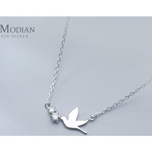 Modian Fashion Real 925 Sterling Silver Cute Sky Bird Necklace Pendants For Women Clear Zircon Chain Silver Charm Fine Jewelry