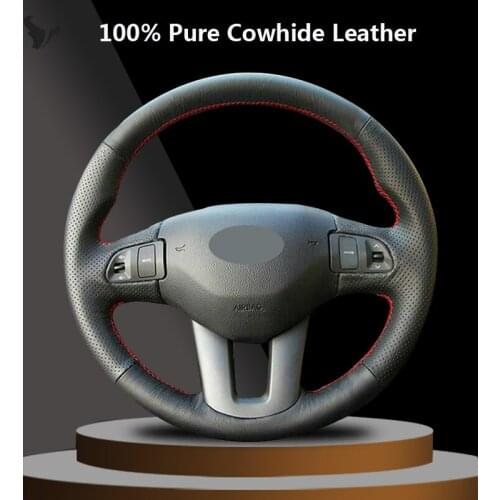 Black Genuine Leather Car Steering Wheel Cover for Kia Sportage 3 2011 2012 2013 2014 Kia Ceed 2010