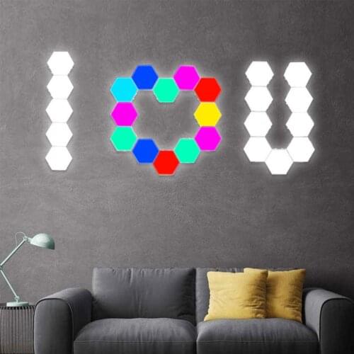 RGB LED Touch Light Remote Control Hexagonal Quantum Honeycomb Lamp Bedroom Supplies Living Room Quantum Lamp RGB Led Wall Light