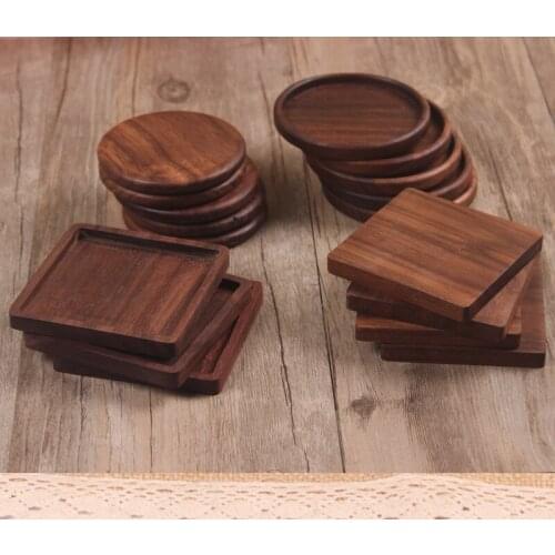 Retro Beech Black Walnut Wood Coaster Square Round Insulation Cup Mat Home Table Tea Coffee Cup Pad Home decoration 1 Pcs