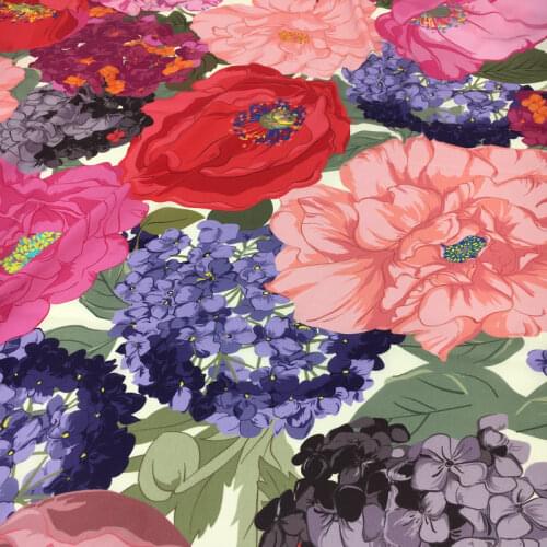 European and American Brand Silk Stretch Double Joe Fabric V Home Hydrangea Printed Mulberry Silk Dress Fabric