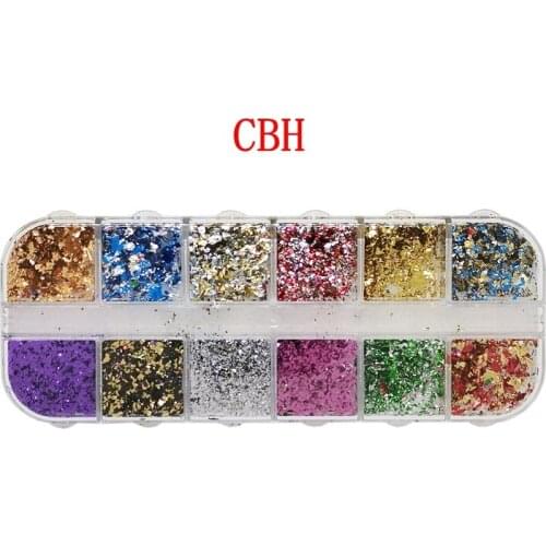 12 Colors/Set Aluminum Foil Nail Glitter Sequins Flakes Irregular Foil Paper UV Gel Polish Reflective Chrome Powder Nail Art