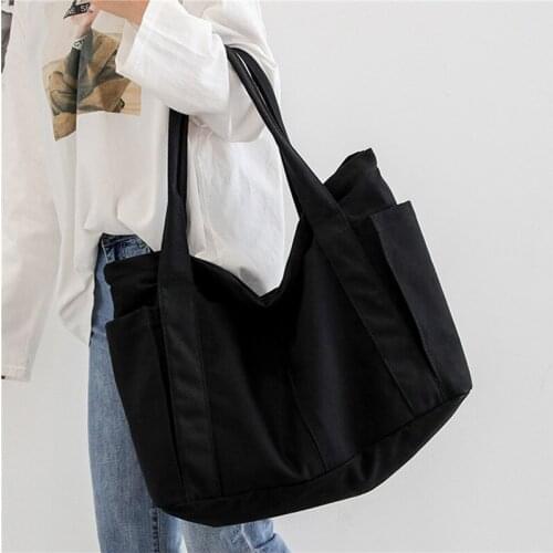 New Canvas Multi Pockets Handbag Women School Tote Leisure Top Handle Bag Teenager Large Capacity Shopping Bag Tote