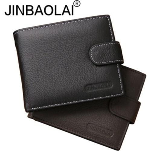 JINBAOLAI Leather Men Wallets Cowhide Wallet Card Holder Brand Coin Wallet Small Clutches Mens Purse Coin Pouch Short Men Wallet