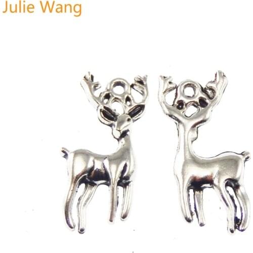 Julie Wang 10PCS/lot Deer Charms Zinc Alloy Vintage Elk Animal Pendants Earring Necklace DIY Jewelry Finding Accessory