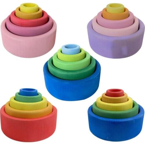 5 Pcs Baby Wooden Rainbow Stacker Kids Creative Educational Toys Gifts Children Stacking Game Learning Building Blocks