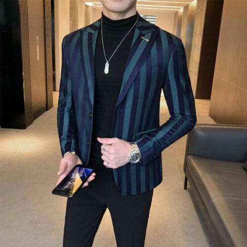 Stripe Slim Suit Two Piece Set Mens Autumn British Style High Quality Jacket Pants Business Wedding Dress Blazers Coat Trousers