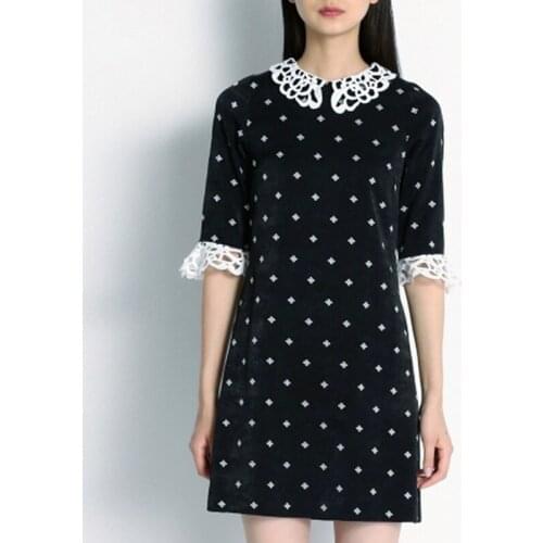 Kuzuwata Peter Pan Collar Lace Patchwork Flared Sleeve Embroidery Knee Length Dresses Japanese Vestidos 2021 Autumn New Robe