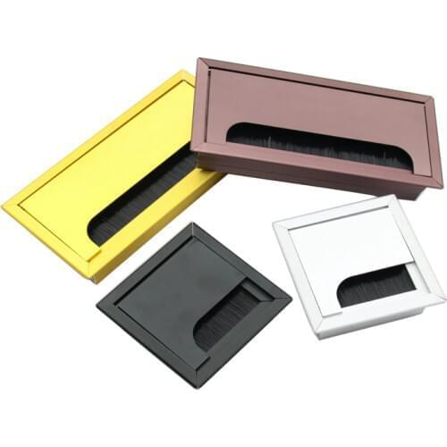 Square Rectangle Aluminum Office Table Desk PC Cabinet Wire Cable Hole Flap Brush Grommet Cover Gold Black Brown