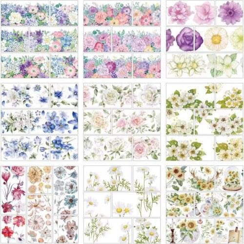 Vintage Flower Collection Clear PET Tape for Card Making Bullet Journal DIY Scrapbooking Decorative Sticker