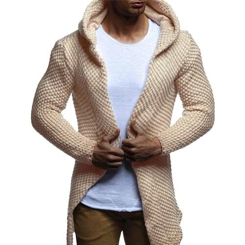 Pop Autumn Mens Long Hoodied Sweaters Male Winter Casual Long Sweaters Coats Men Solid Slim Knitted Cardigan Hoodies Sweaters