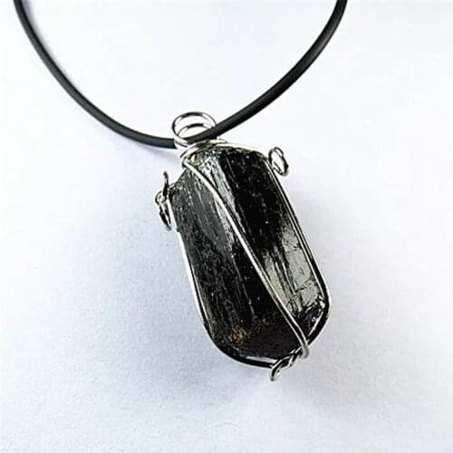 Natural Raw gem stones Black tourmaline Necklace Pendant 1PC
