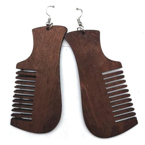 Few Stock!! Afro comb Wooden Earrings can mixed 2 colors