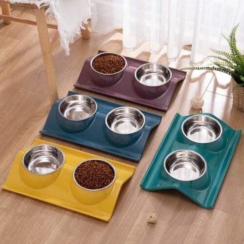Non-slip Double Dog Bowl Mat Durable Stainless Steel No Spill Pet Feeding Bowl Drinking Water Food Feeder Drinking Bowls For Pet