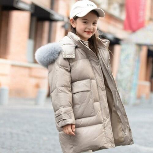 New childrens down jacket girls' Korean version medium and long style thickened winter coat trend of Chinese and
