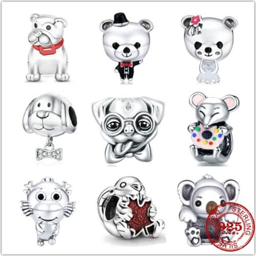 New Cute Puppy Bunny Koala Bear Squirrel Fits Original Pandora Charm Silver 925 Bracelet DIY Jewelry for woman