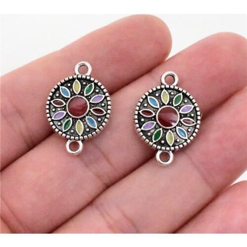 NEW 10pcs/Lot 23x16mm Antique Silver Plated Sun Flower Drop Pendant Ring Single Side Pendant Jewelry Accessories