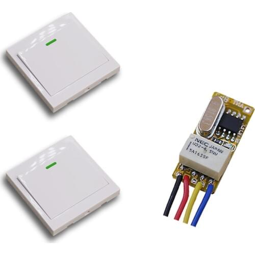 New Design DC3.5V 5V 6V12V Most Simple Wiring 1CH Wireless Remote Control Switch System Receiver& White Wall Panel Sticky Remote