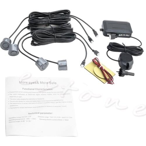 Parking 4 Sensors Car Reverse Backup Rear Buzzer System Sound Alarm Silver Dropshipping