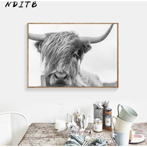 Black White Cow Wall Art Canvas Posters and Prints Animal Painting Nordic Decoration Wall Pictures for Living Room Home Decor