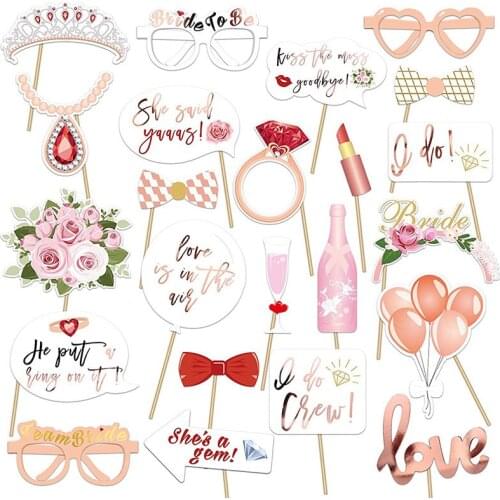 23Pcs Bride Selfie Props Rose Gold Wedding Bridal Shower Party Game Accessories Hogard