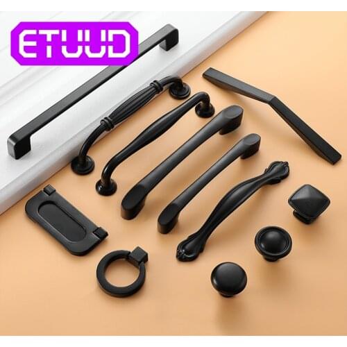 Handle Knobs Aluminum Black Kitchen Drawer Knobs Door Knobs and Handles Kitchen Pulls Drawer Cupboard Pull for Furniture Cabinet