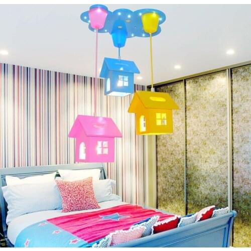 Nordic Pastoral Fresh Small House LED Pendant Lights Simple European Style Boys Girl Kids Room Bedroom 3 Colorful LU721181