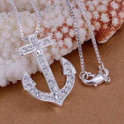 XLP025 Wholesale Shining Pendants For Women Silver Color Fashion Fashion Jewelry Insets Anchor Head /asnajjua