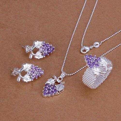 Factory price top quanlity 925 sterling silver heart grape style jewelry sets 925 silver necklace bracelet free shipping SMTS136