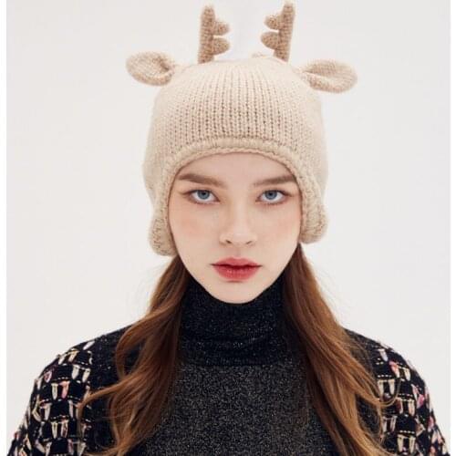 Women Cute Knitted Woolen Hat Autumn Winter Warm Hats Elk Cap Christmas Present Gift S2481
