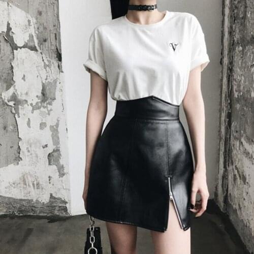 Black PU Leather Skirt 2020 Spring Autumn Gothic Style Women Jupe Femme Faux Leather Saia For Ladies A Line Short Mini Skirts