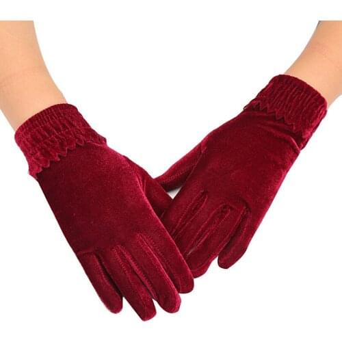 Women Winter Velvet Gloves Autumn Warm Wrist Section Full Finger Elastic Flannel Gloves