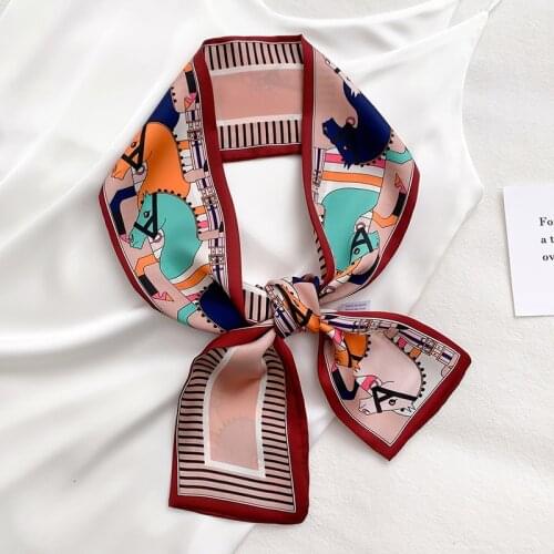 2021 Summer New Silk Skinny Scarf for Women Neck Ribbon Lady Handle Bag Tie Accessories Hairband Foulard Scarves