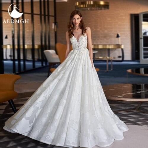 Aedmgh A-Line Simple Wedding Dresses 2021 Sweetheart Sleeveless Vestido De Novia Lace Applique Beaded Backless Beach Bride Dress