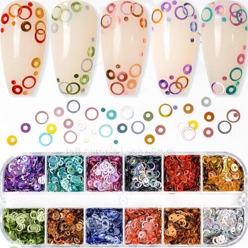 1 case Mermaid Symphony Nail Art Glitter Sequins Flake Holographic Laser Mixed Shape 3D Round Circle Slice DIY Manicure Decor