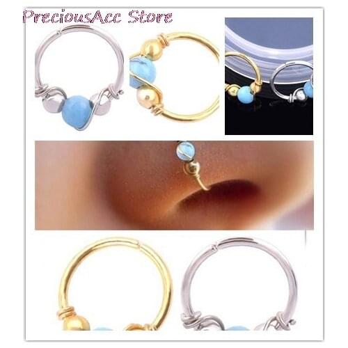 1PC Hoops Helix Piercing Ear Cartilage Surgical Steel Turquoises Septum Clickers Nose Ring Lip Tragus Piercing 6mm/0.24in