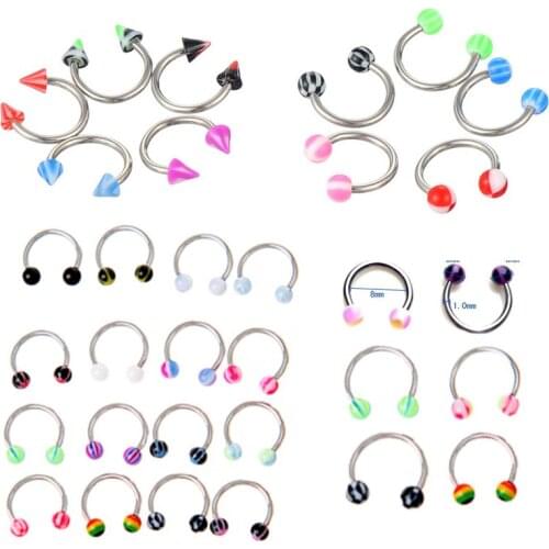 10pcs/set Colorful Acrylic Nose Rings Ear Piercing Circular Barbell Horseshoe Ring Lip Labret Eyebrow Ear Piercings Body Jewelry